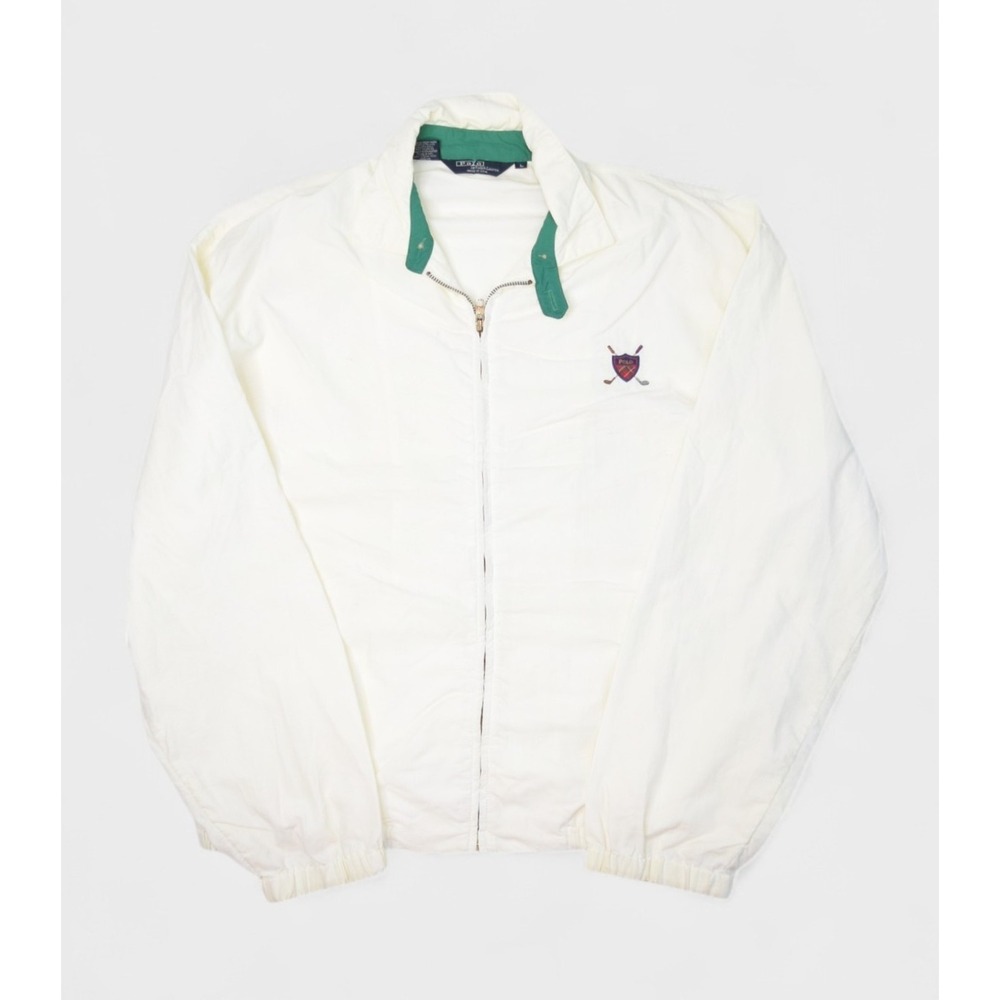 Vintage Polo Ralph Lauren Jacket Mens Large White Golf Bomber Chin Strap USA